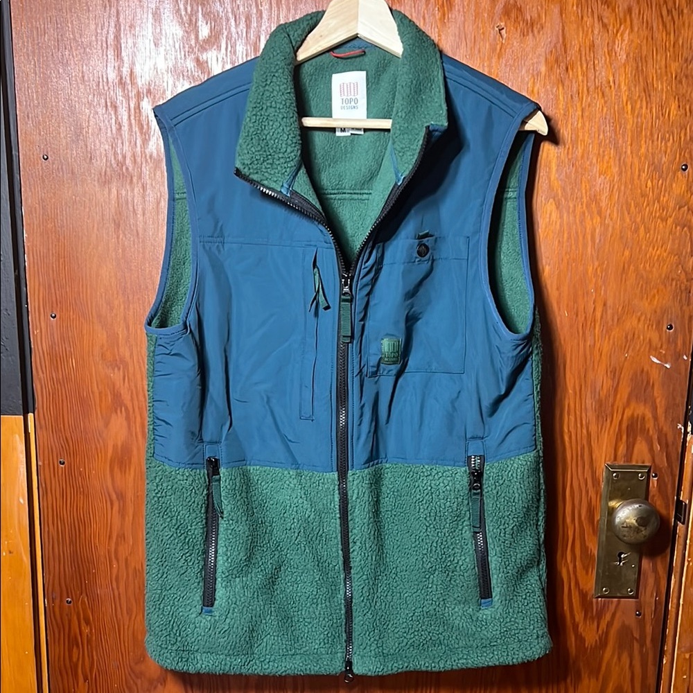 Topo Designs Green and Blue Fleece Vest
